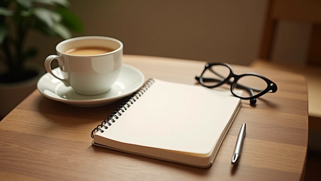 Persönliches Reflexions-Journal mit Tee zur wöchentlichen Auswertung