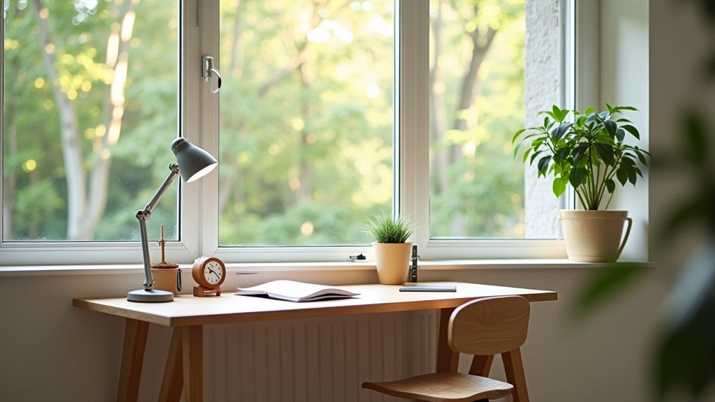 Ruhiger Arbeitsplatz mit Fensterblick und Pflanzen für einen angenehmen Rhythmus